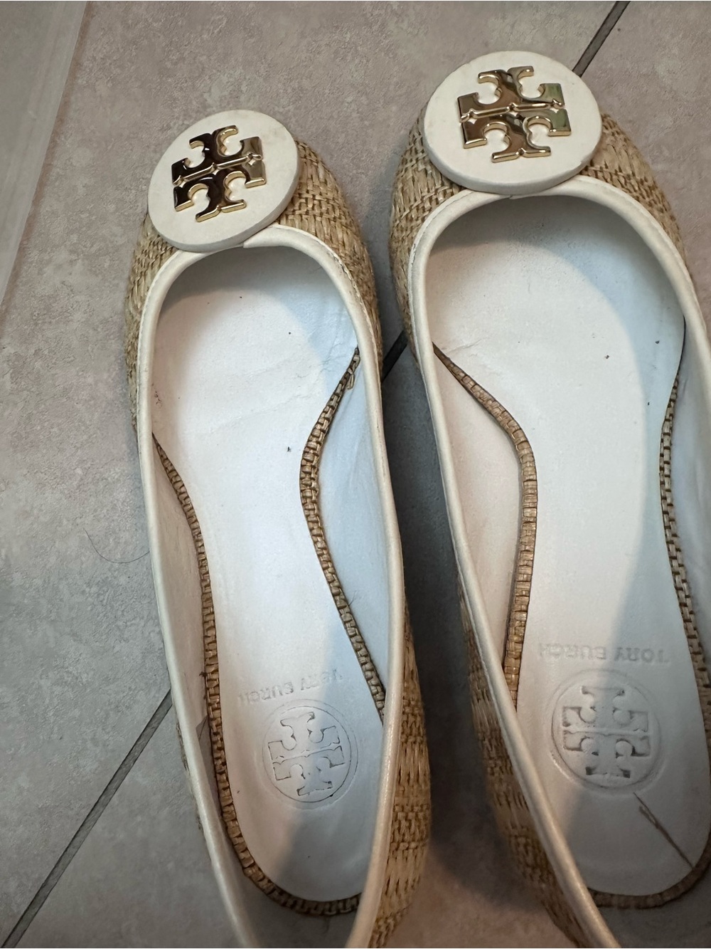 Tory Burch Natural Woven Ballet Flats with Gold Logo